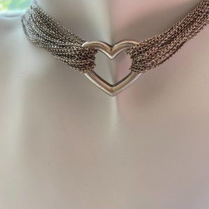 TIFFANY & CO STERLING SILVER MULTI STRAND MESH HEART TOGGLE NECKLACE 15" CHOKER